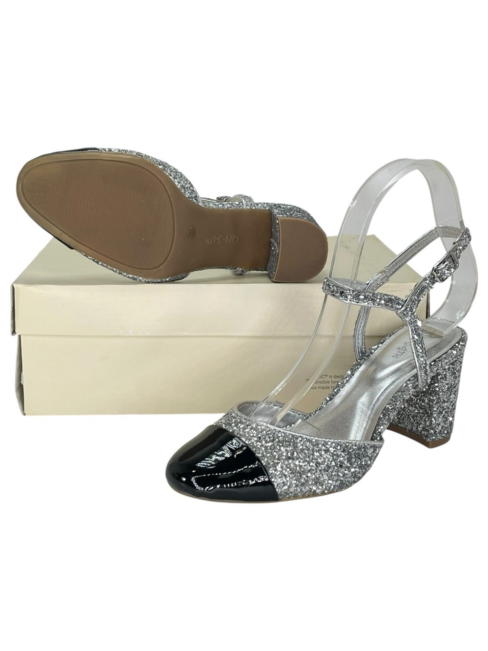 ON 34th Dotti Silver Glitter Womens Heels Size 11M